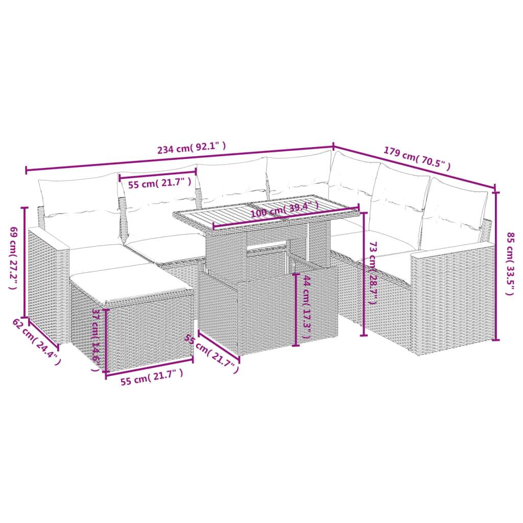 vidaXL 8-tlg. Garten-Sofagarnitur mit Kissen Schwarz Poly Rattan