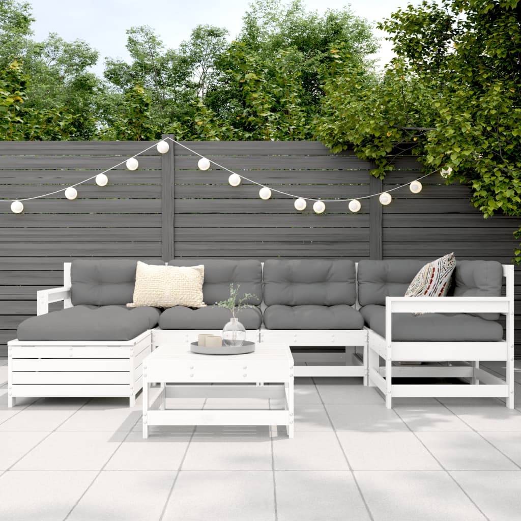 vidaXL 7-tlg. Garten-Sofagarnitur Weiß Massivholz Kiefer
