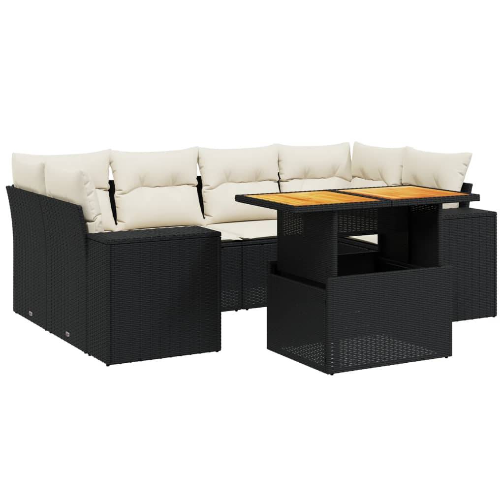vidaXL 7-tlg. Garten-Sofagarnitur mit Kissen Schwarz Poly Rattan