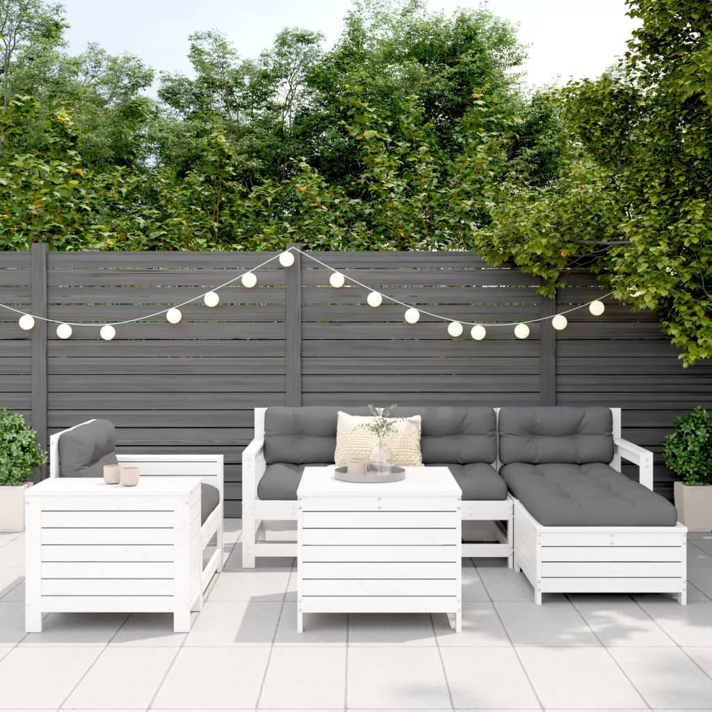 vidaXL 7-tlg. Garten-Sofagarnitur Weiß Massivholz Kiefer