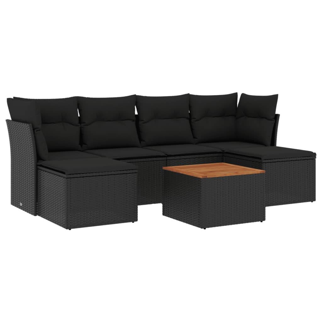 vidaXL 7-tlg. Garten-Sofagarnitur mit Kissen Schwarz Poly Rattan