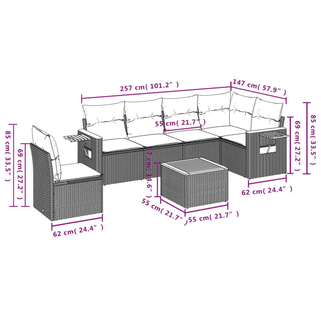 vidaXL 7-tlg. Garten-Sofagarnitur mit Kissen Grau Poly Rattan