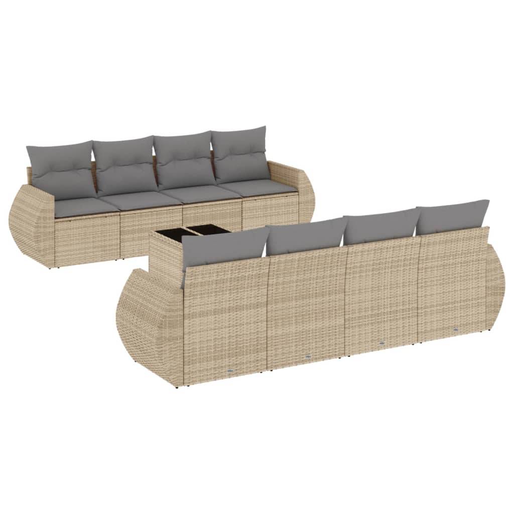 vidaXL 9-tlg. Garten-Sofagarnitur mit Kissen Beige Poly Rattan