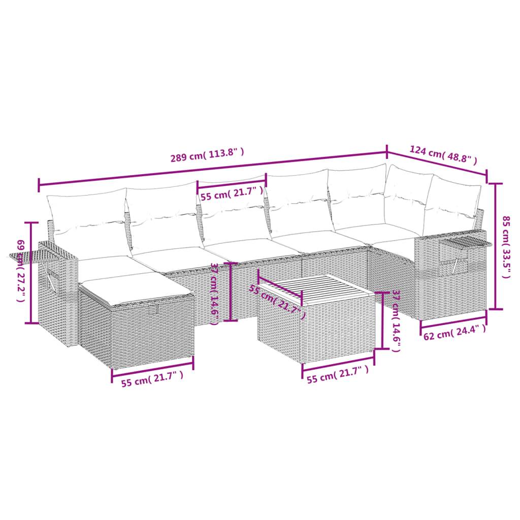 vidaXL 8-tlg. Garten-Sofagarnitur mit Kissen Schwarz Poly Rattan