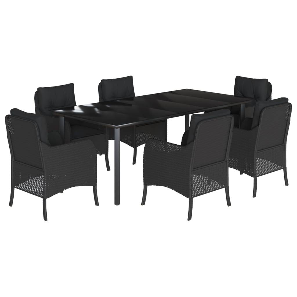 vidaXL 7-tlg. Garten-Essgruppe mit Kissen Schwarz Poly Rattan