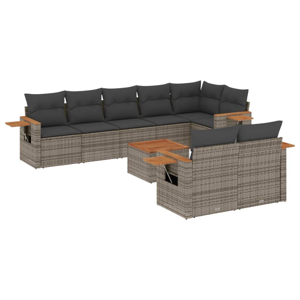 vidaXL 9-tlg. Garten-Sofagarnitur mit Kissen Grau Poly Rattan