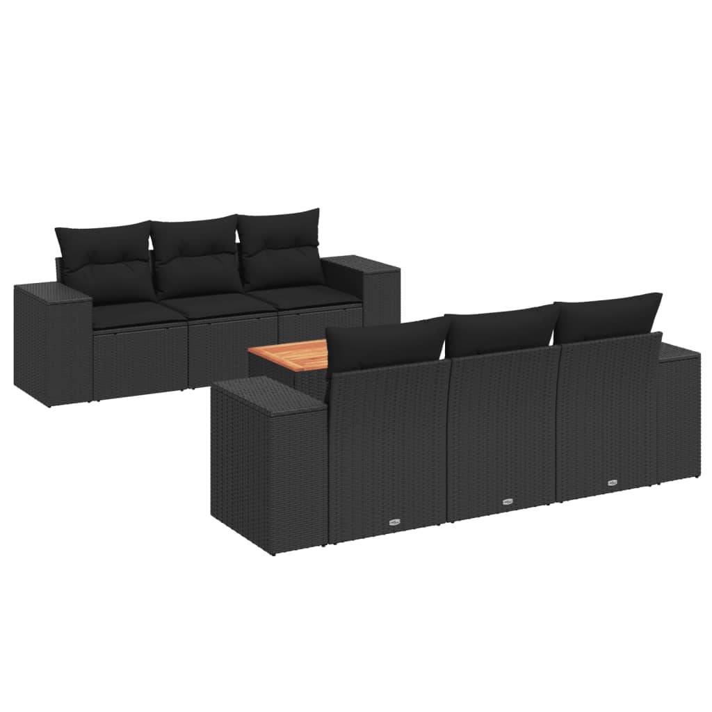 vidaXL 7-tlg. Garten-Sofagarnitur mit Kissen Schwarz Poly Rattan