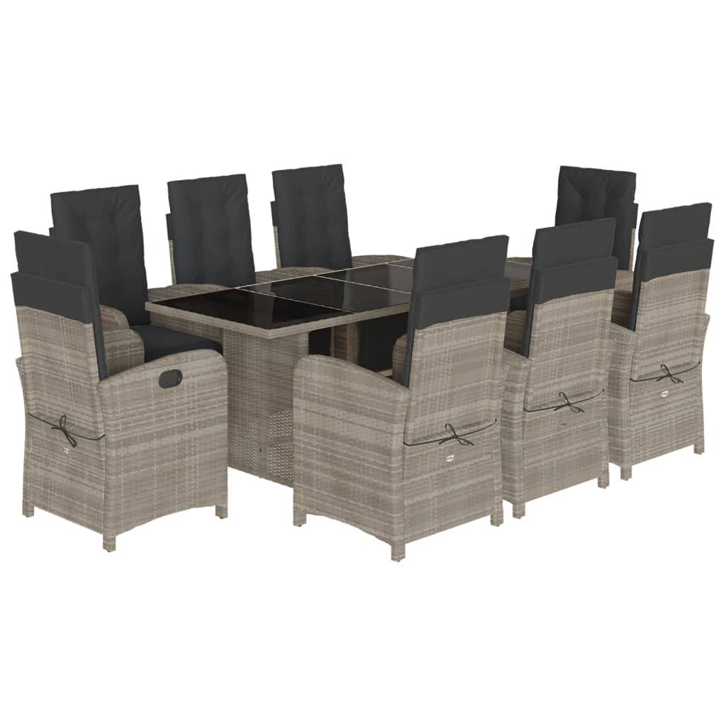 vidaXL 9-tlg. Garten-Essgruppe mit Kissen Hellgrau Poly Rattan