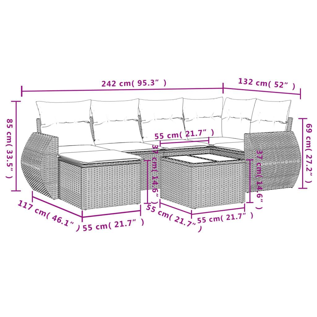 vidaXL 7-teiliges Gartensofa-Set mit Kissen, braun, Polyrattan