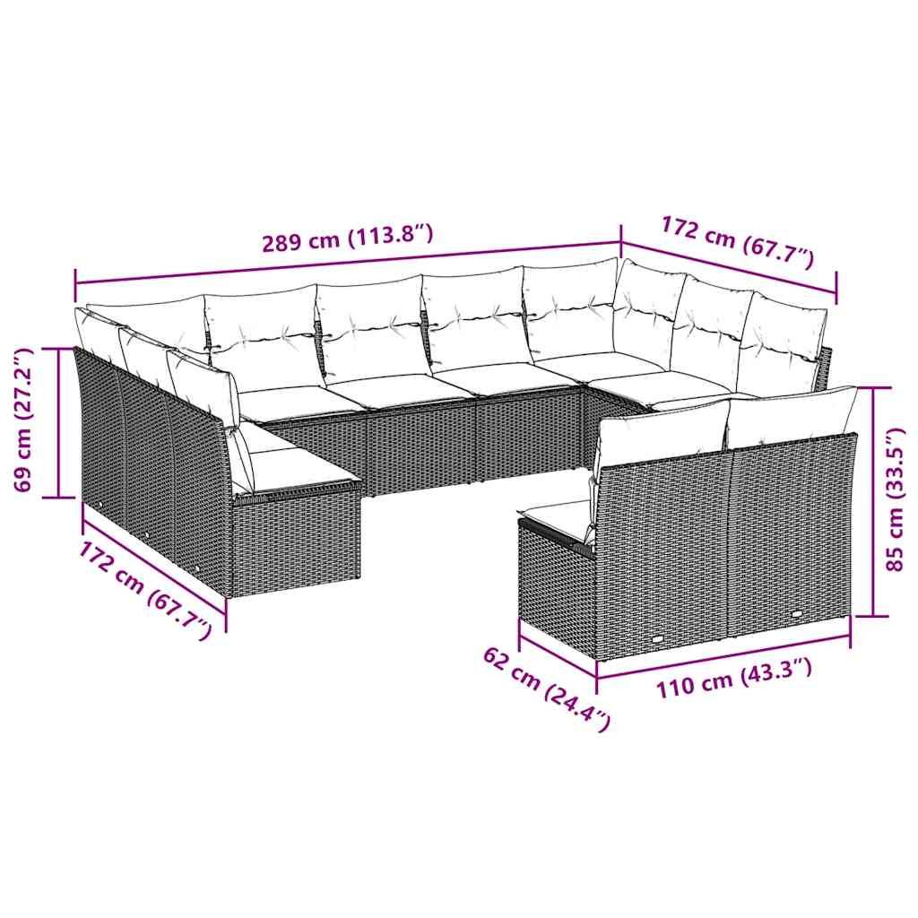 vidaXL 11-tlg. Garten-Sofagarnitur mit Kissen Braun Poly Rattan