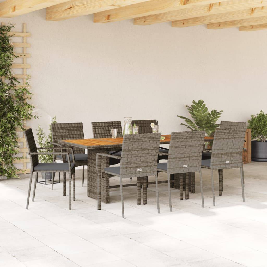 vidaXL 9-tlg. Garten-Essgruppe mit Kissen Grau Poly Rattan