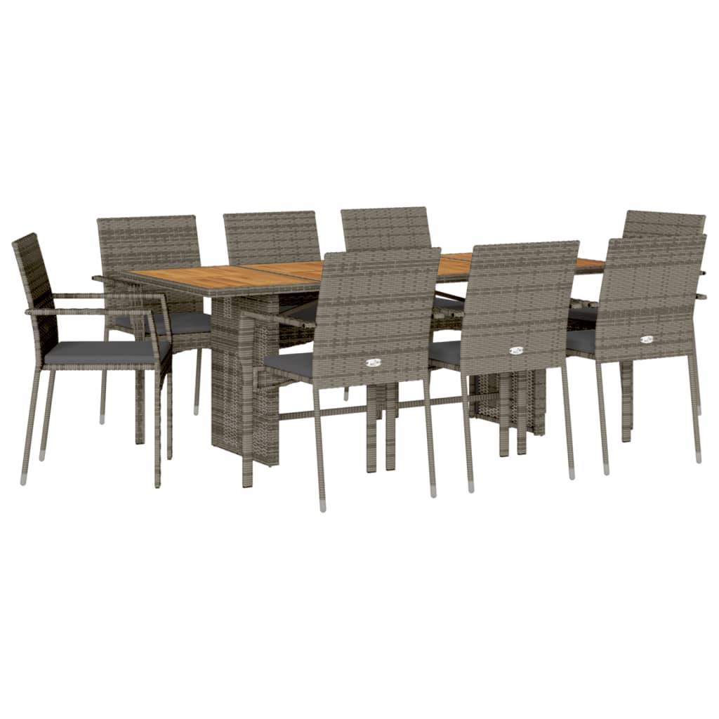 vidaXL 9-tlg. Garten-Essgruppe mit Kissen Grau Poly Rattan