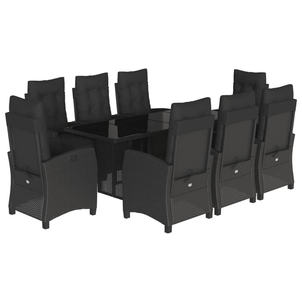 vidaXL 9-tlg. Garten-Essgruppe mit Kissen Schwarz Poly Rattan