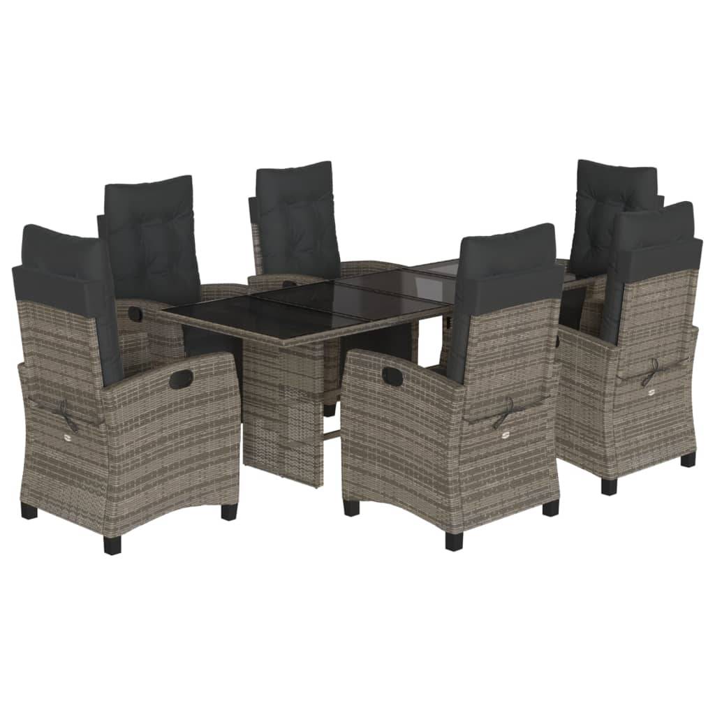 vidaXL 7-tlg. Garten-Essgruppe mit Kissen Grau Poly Rattan