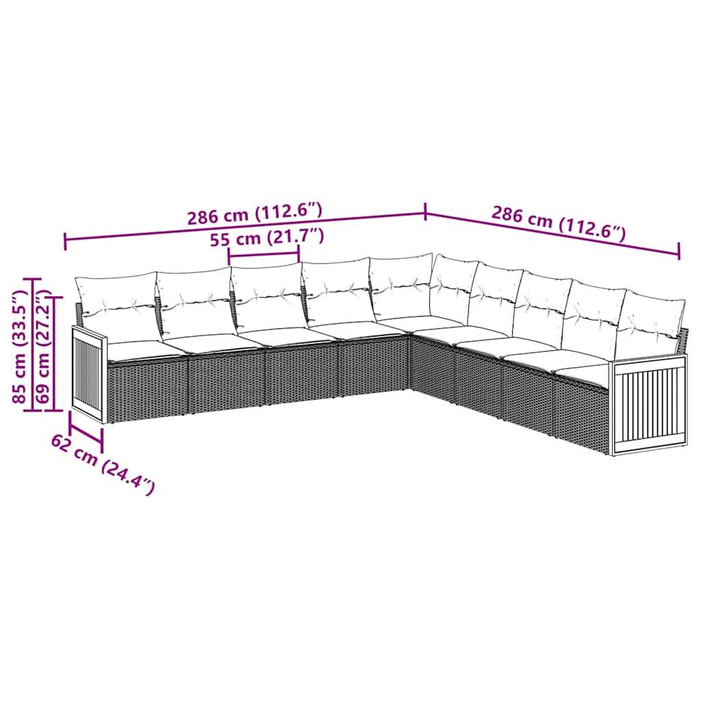 vidaXL 9-tlg. Garten-Sofagarnitur mit Kissen Schwarz Poly Rattan