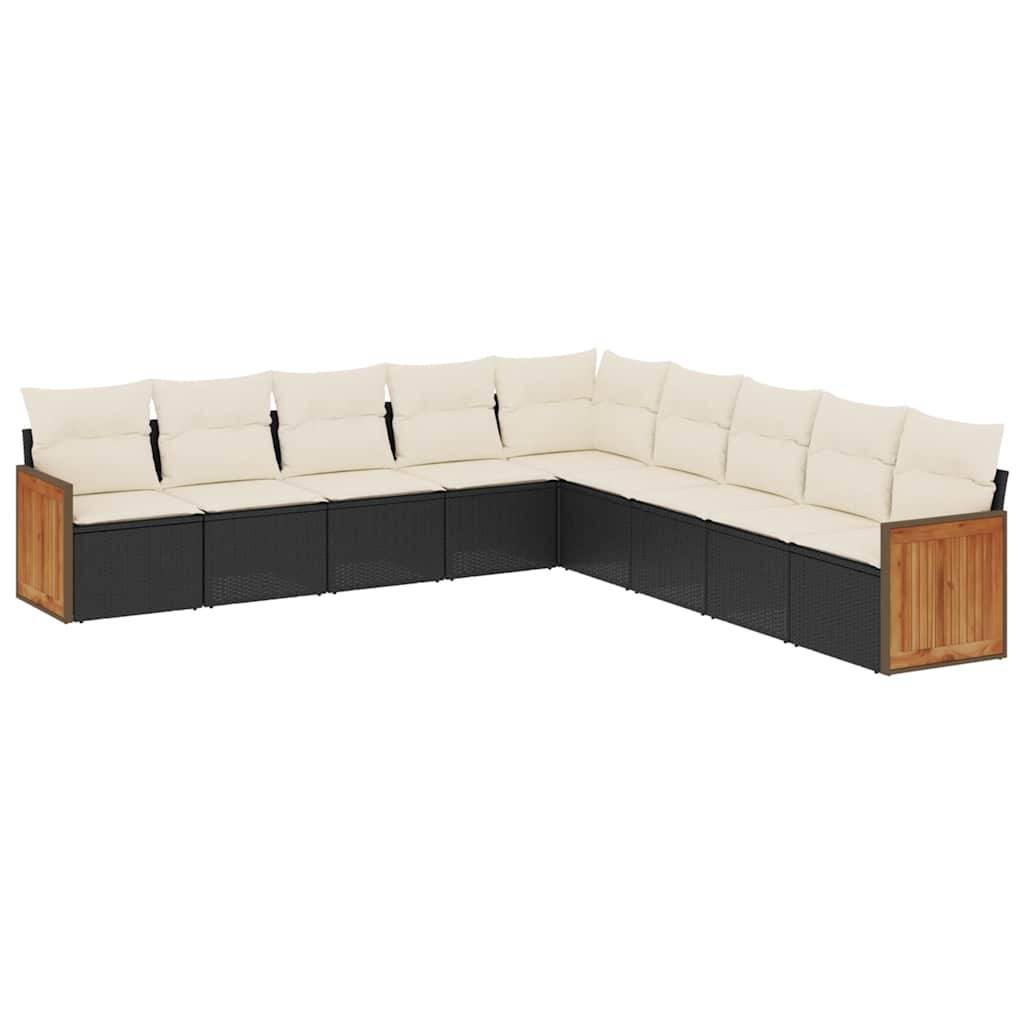 vidaXL 9-tlg. Garten-Sofagarnitur mit Kissen Schwarz Poly Rattan