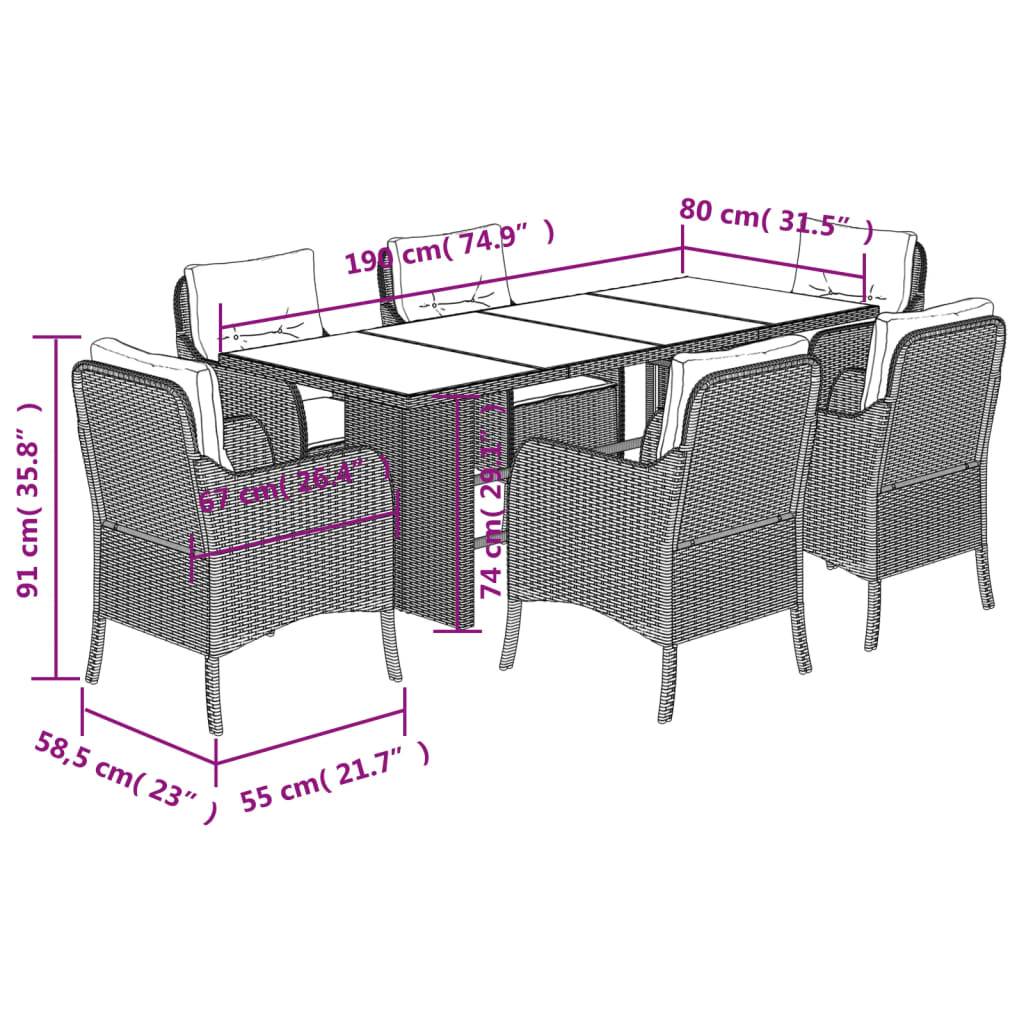 vidaXL 7-tlg. Garten-Essgruppe mit Kissen Braun Poly Rattan