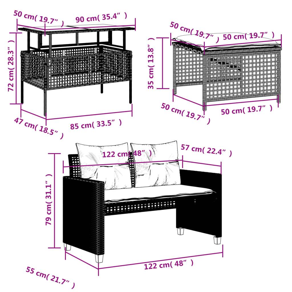 vidaXL 4-tlg. Garten-Sofagarnitur mit Kissen Hellgrau Poly Rattan Glas
