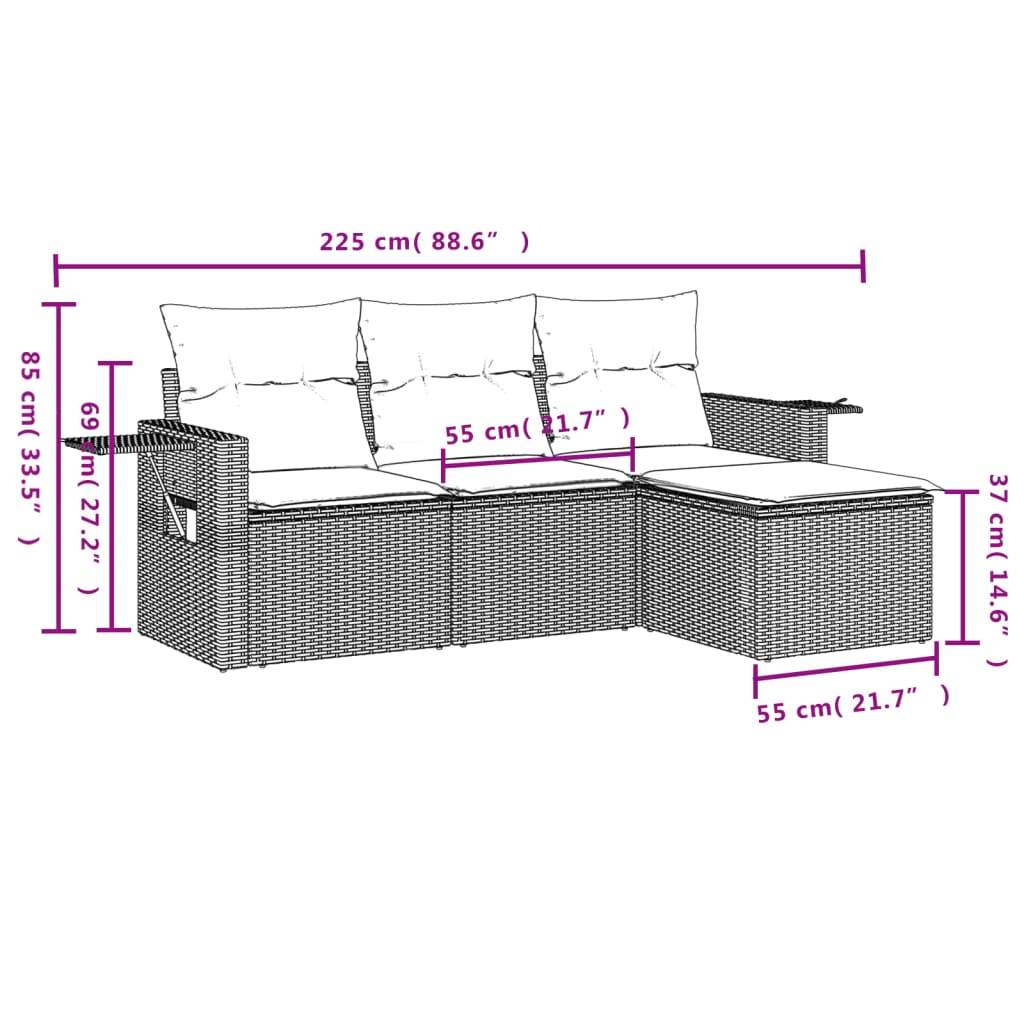vidaXL 4-tlg. Garten-Sofagarnitur mit Kissen Braun Poly Rattan