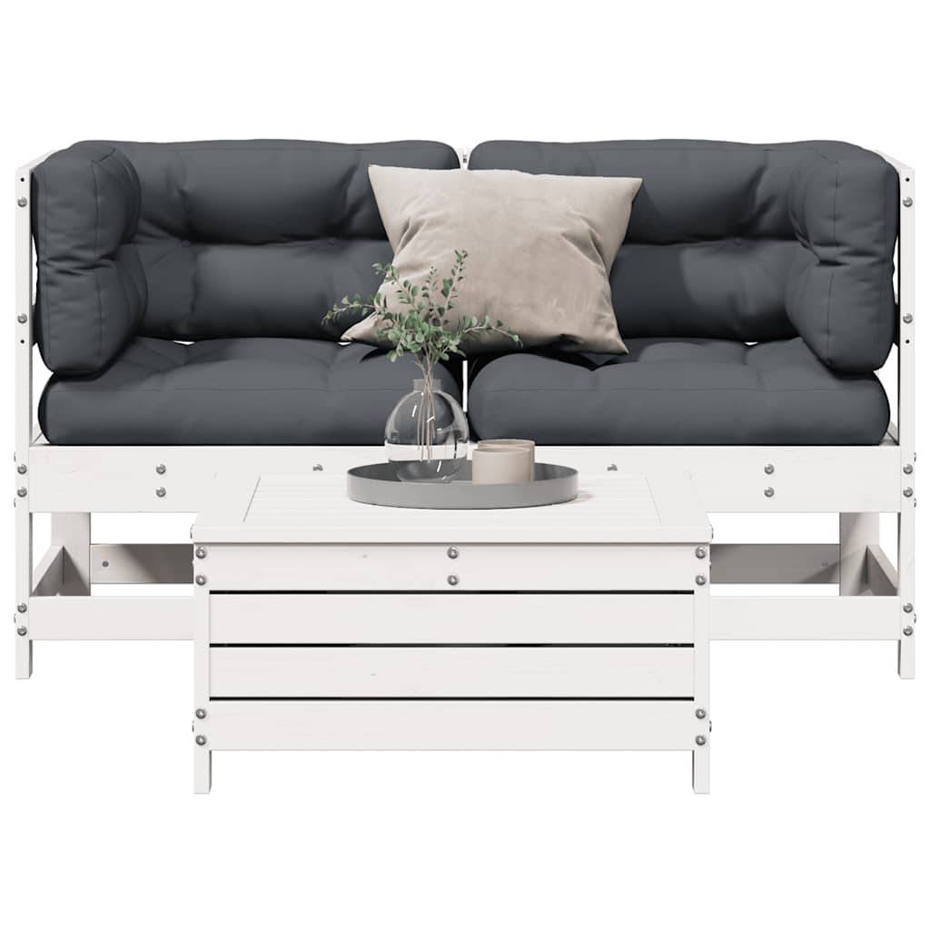 vidaXL 3-tlg. Garten-Lounge-Set mit Kissen Weiß Massivholz Kiefer
