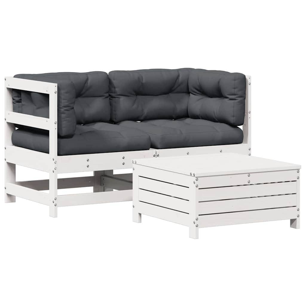 vidaXL 3-tlg. Garten-Lounge-Set mit Kissen Weiß Massivholz Kiefer