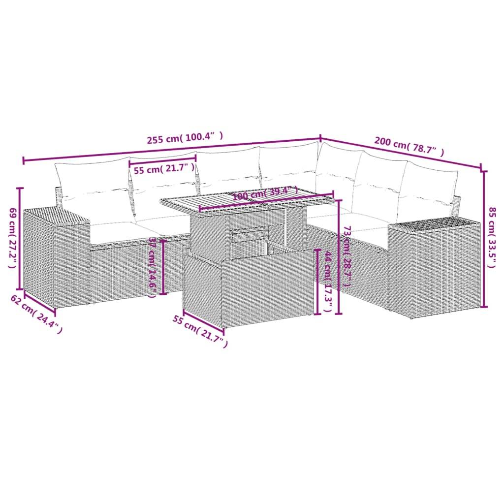 vidaXL 7-tlg. Garten-Sofagarnitur mit Kissen Schwarz Poly Rattan