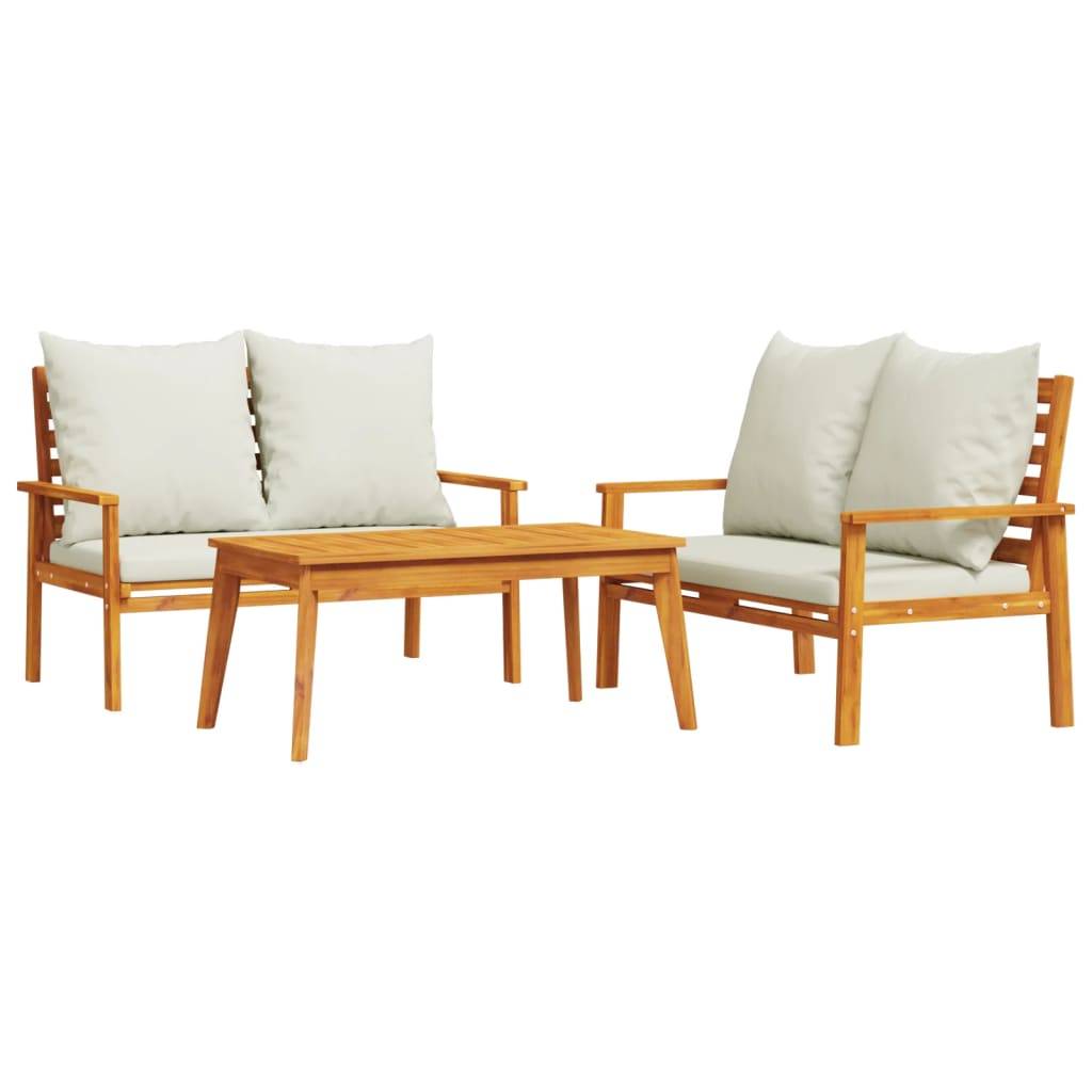 vidaXL 3-tlg. Garten-Lounge-Set mit Kissen Massivholz Akazie