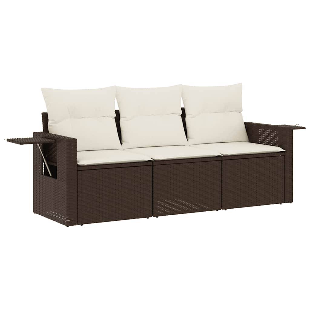 vidaXL 3-tlg. Garten-Sofagarnitur mit Kissen Braun Poly Rattan