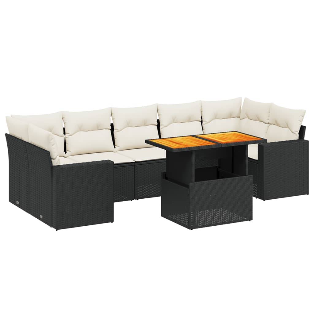 vidaXL 8-tlg. Garten-Sofagarnitur mit Kissen Schwarz Poly Rattan