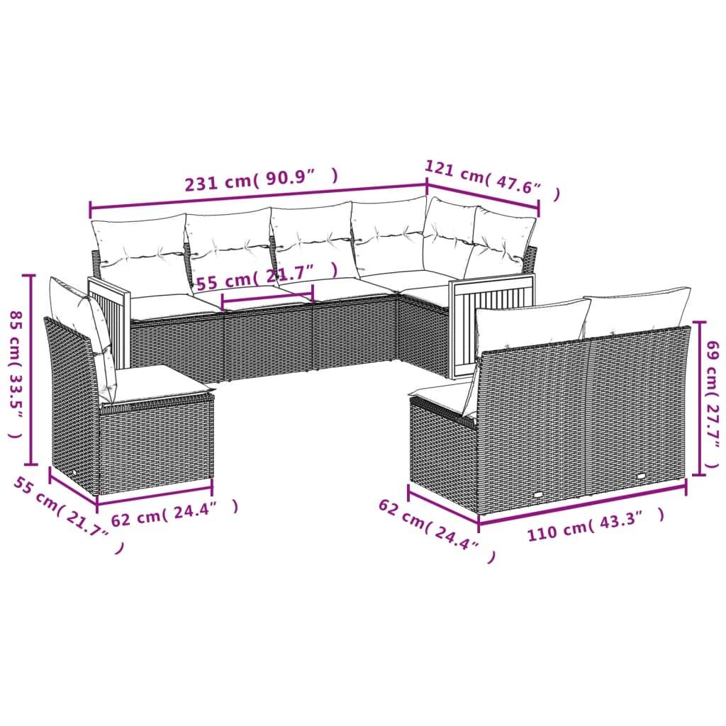 vidaXL 8-tlg. Garten-Sofagarnitur mit Kissen Schwarz Poly Rattan
