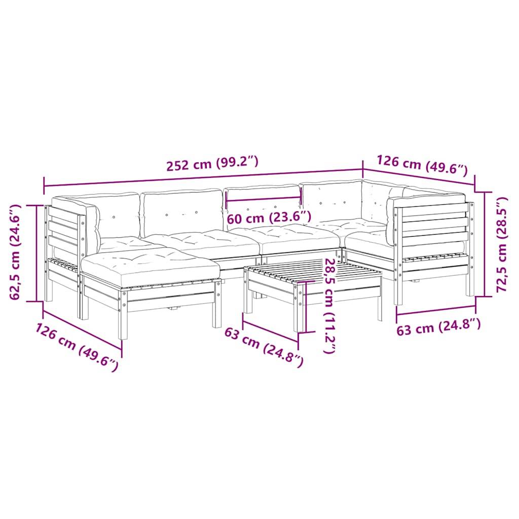 vidaXL 7-tlg. Garten-Sofagarnitur mit Kissen Wachsbraun Kiefernholz