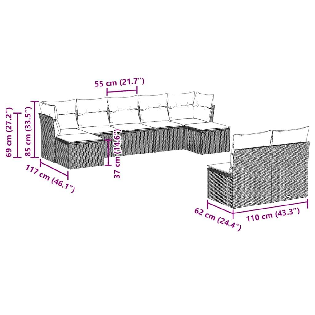 vidaXL 9-tlg. Garten-Sofagarnitur mit Kissen Braun Poly Rattan
