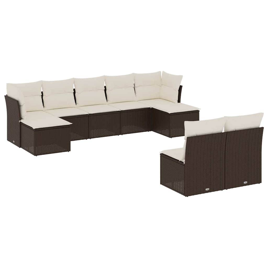 vidaXL 9-tlg. Garten-Sofagarnitur mit Kissen Braun Poly Rattan