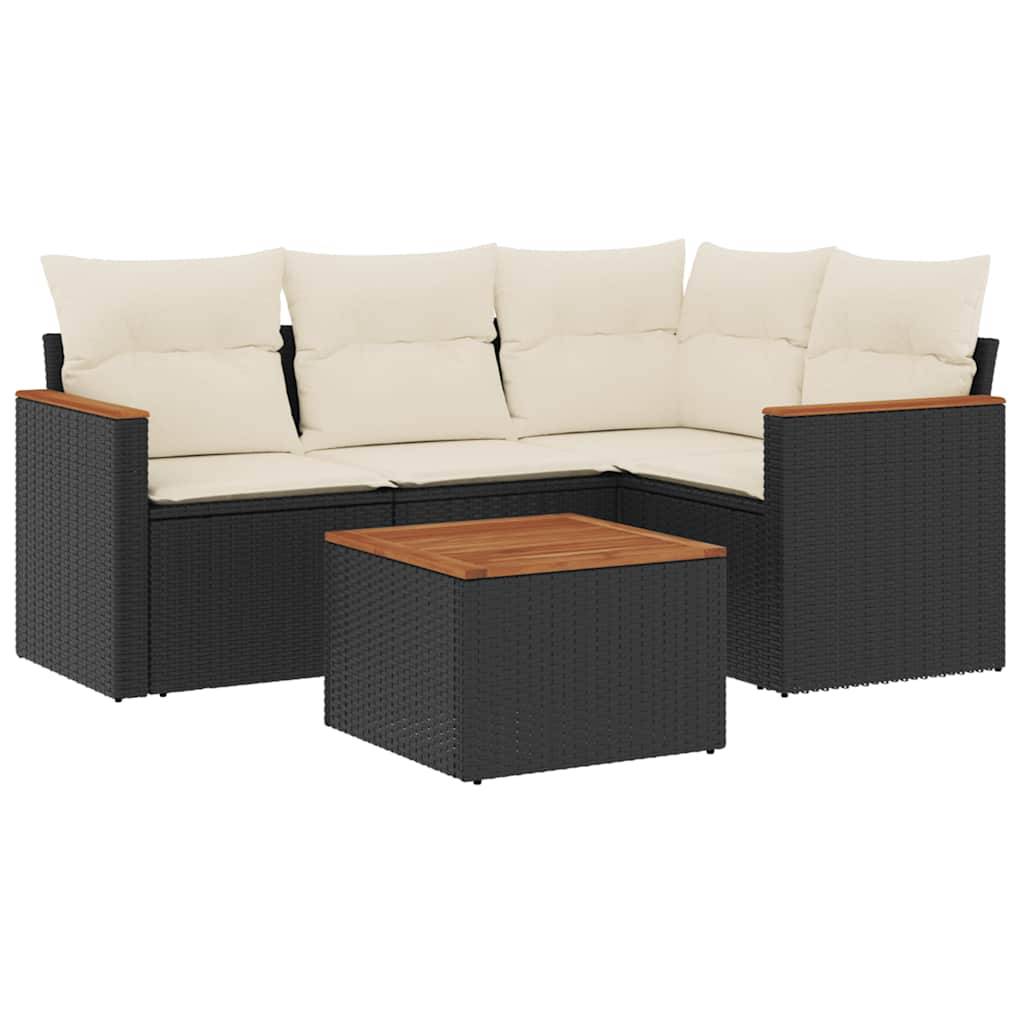 vidaXL 5-tlg. Garten-Sofagarnitur mit Kissen Schwarz Poly Rattan