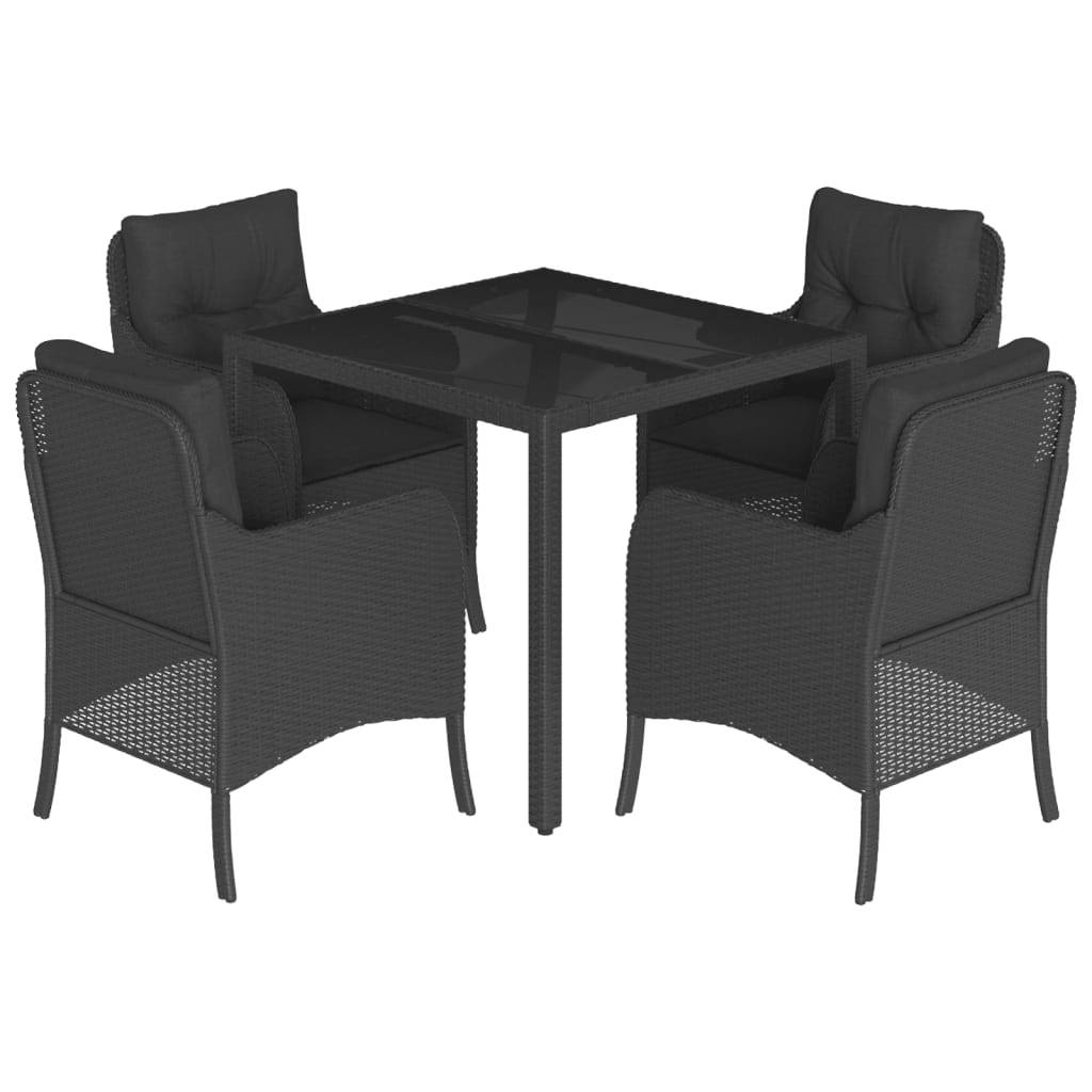 vidaXL 5-tlg. Garten-Essgruppe mit Kissen Schwarz Poly Rattan