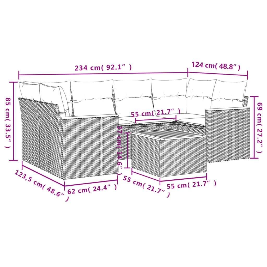 vidaXL 7-tlg. Garten-Sofagarnitur mit Kissen Grau Poly Rattan