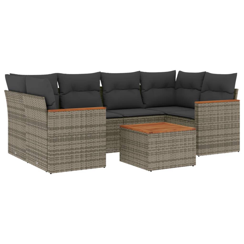 vidaXL 7-tlg. Garten-Sofagarnitur mit Kissen Grau Poly Rattan