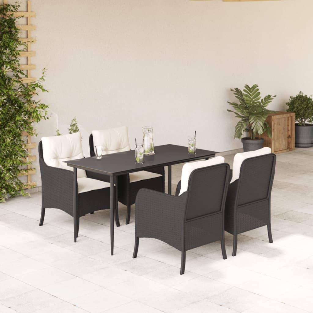 vidaXL 5-tlg. Garten-Essgruppe mit Kissen Schwarz Poly Rattan
