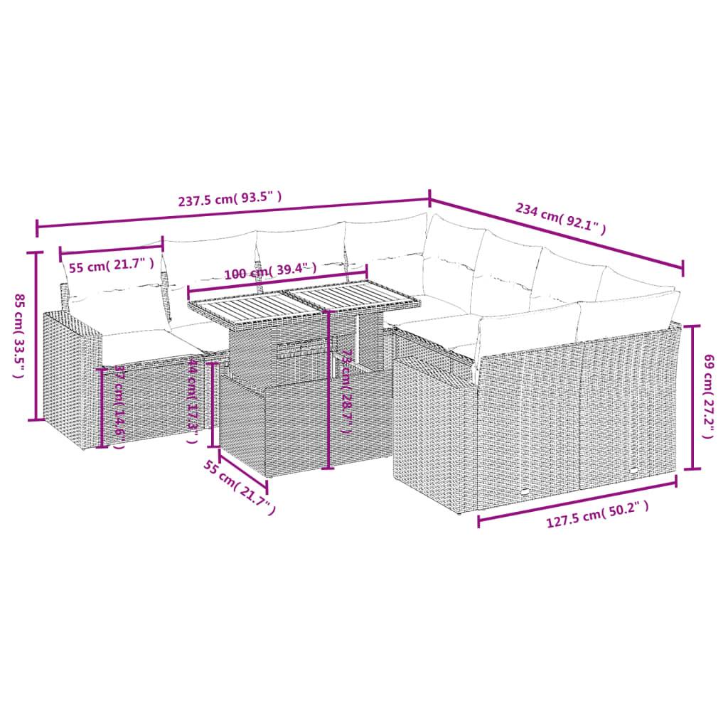 vidaXL 9-tlg. Garten-Sofagarnitur mit Kissen Grau Poly Rattan