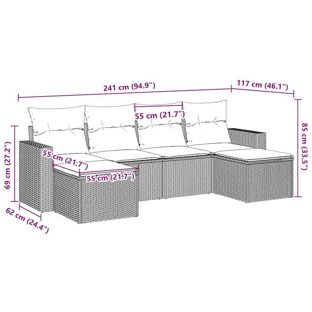 vidaXL 6-tlg. Garten-Sofagarnitur mit Kissen Braun Poly Rattan