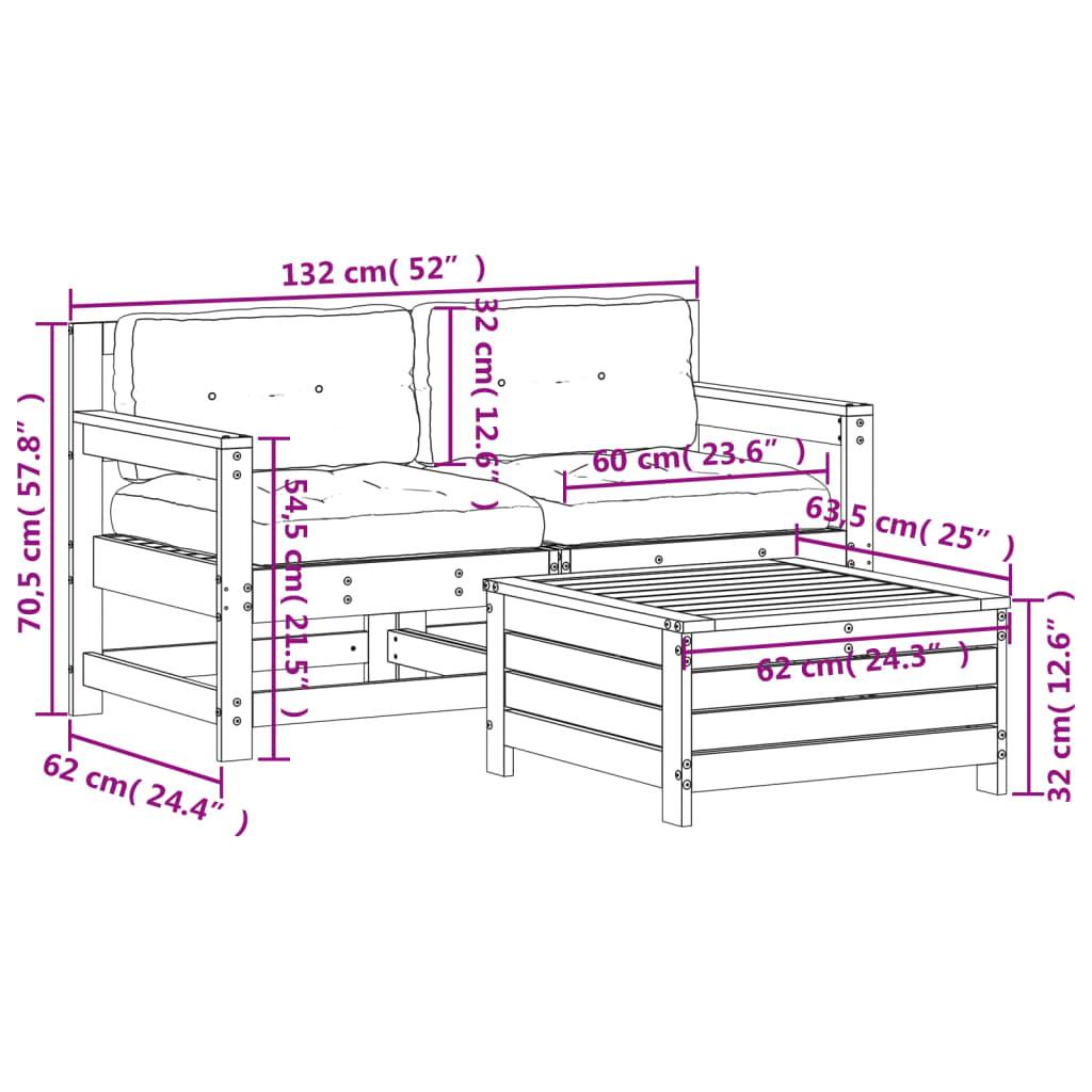 vidaXL 3-tlg. Garten-Lounge-Set mit Kissen Weiß Massivholz Kiefer