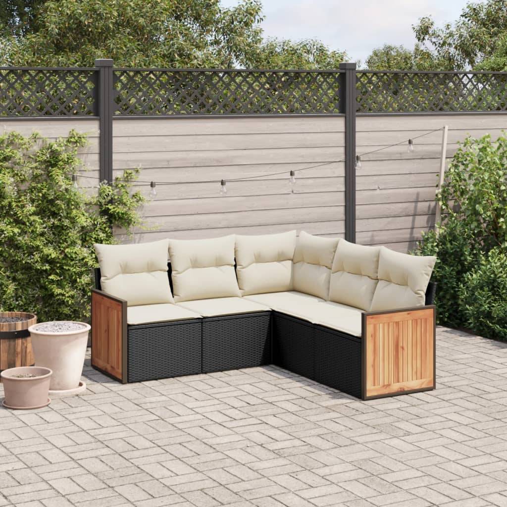 vidaXL 5-tlg. Garten-Sofagarnitur mit Kissen Schwarz Poly Rattan