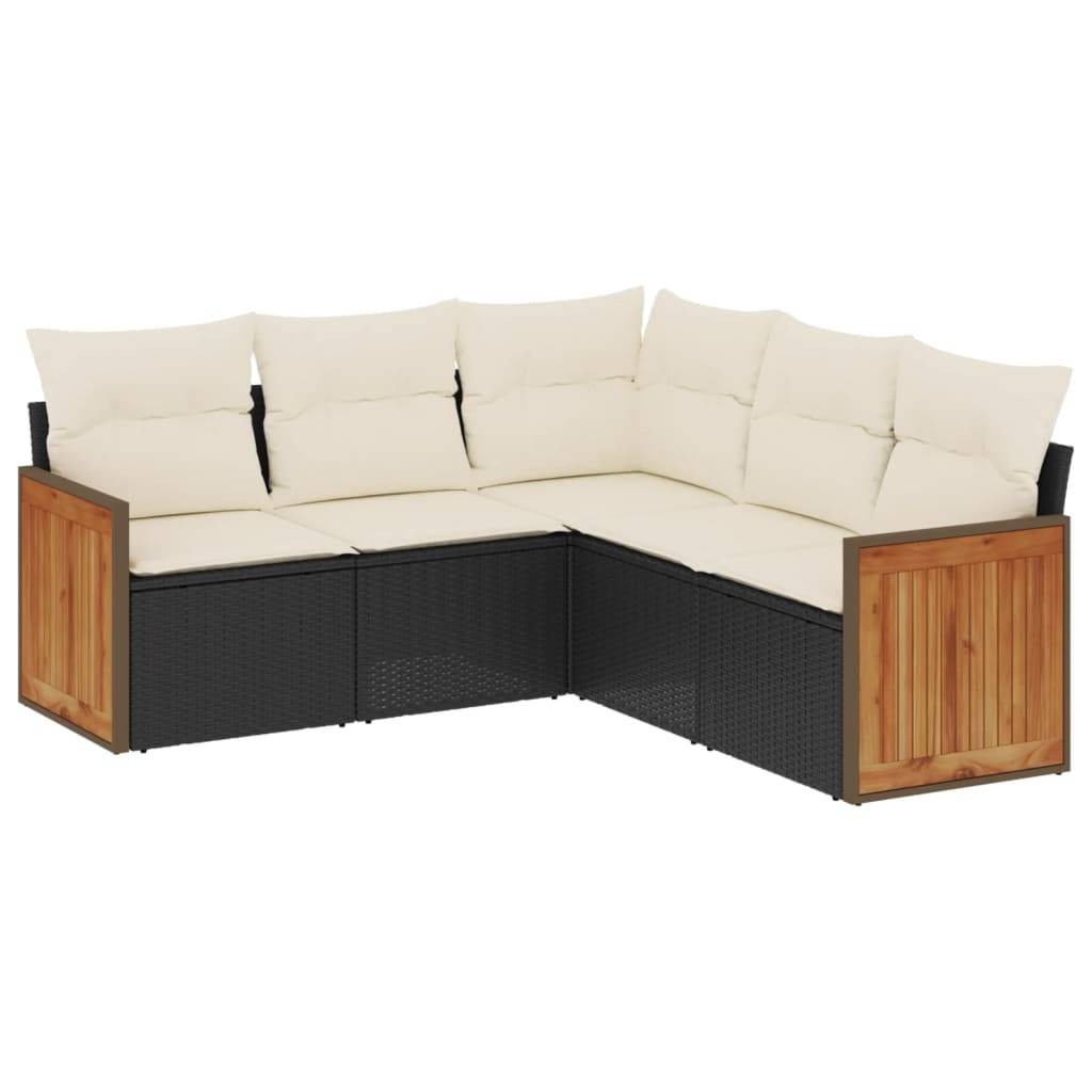 vidaXL 5-tlg. Garten-Sofagarnitur mit Kissen Schwarz Poly Rattan