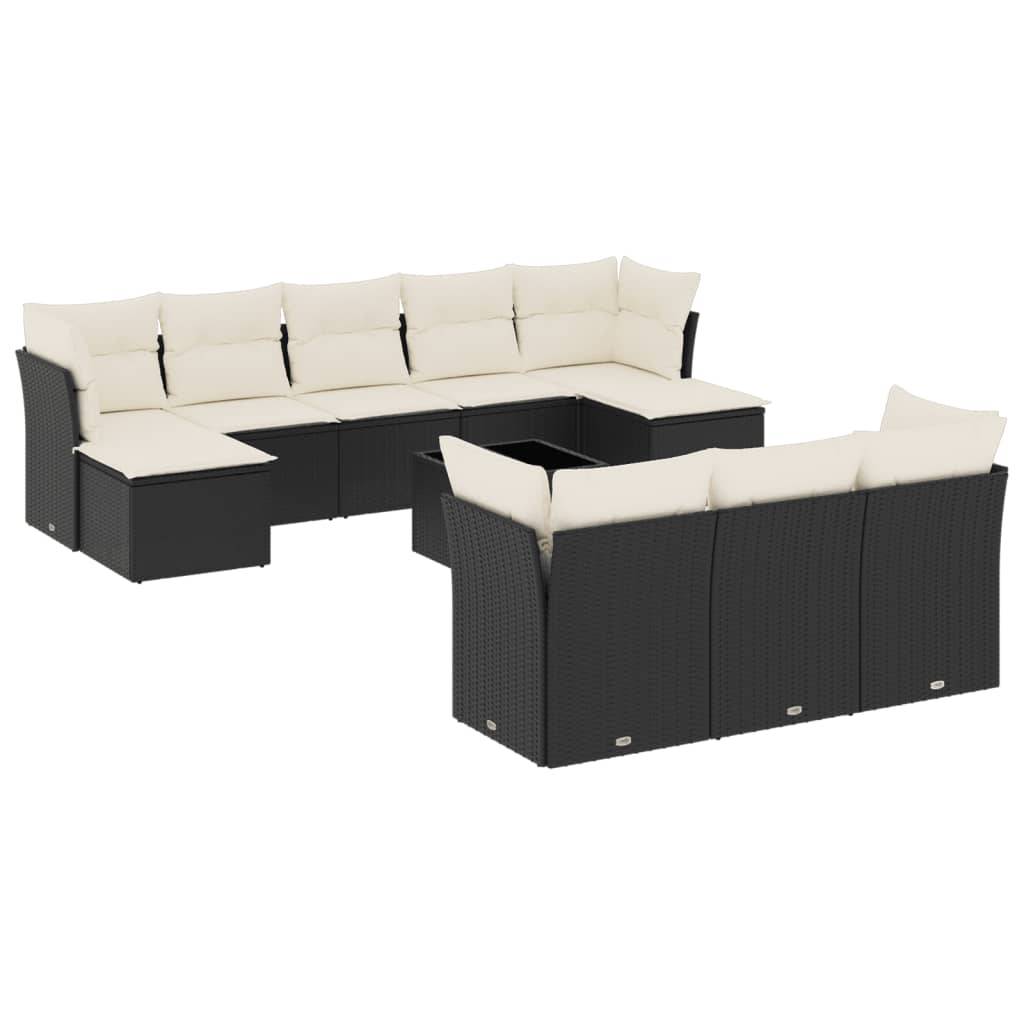 vidaXL 11-tlg. Garten-Sofagarnitur mit Kissen Schwarz Poly Rattan