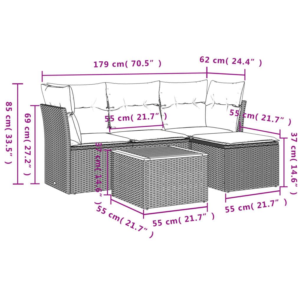 vidaXL 5-tlg. Garten-Sofagarnitur mit Kissen Schwarz Poly Rattan