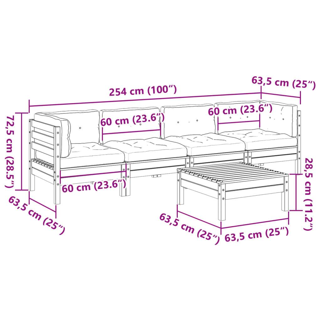 vidaXL 5-tlg. Garten-Sofagarnitur mit Kissen Massivholz Douglasie