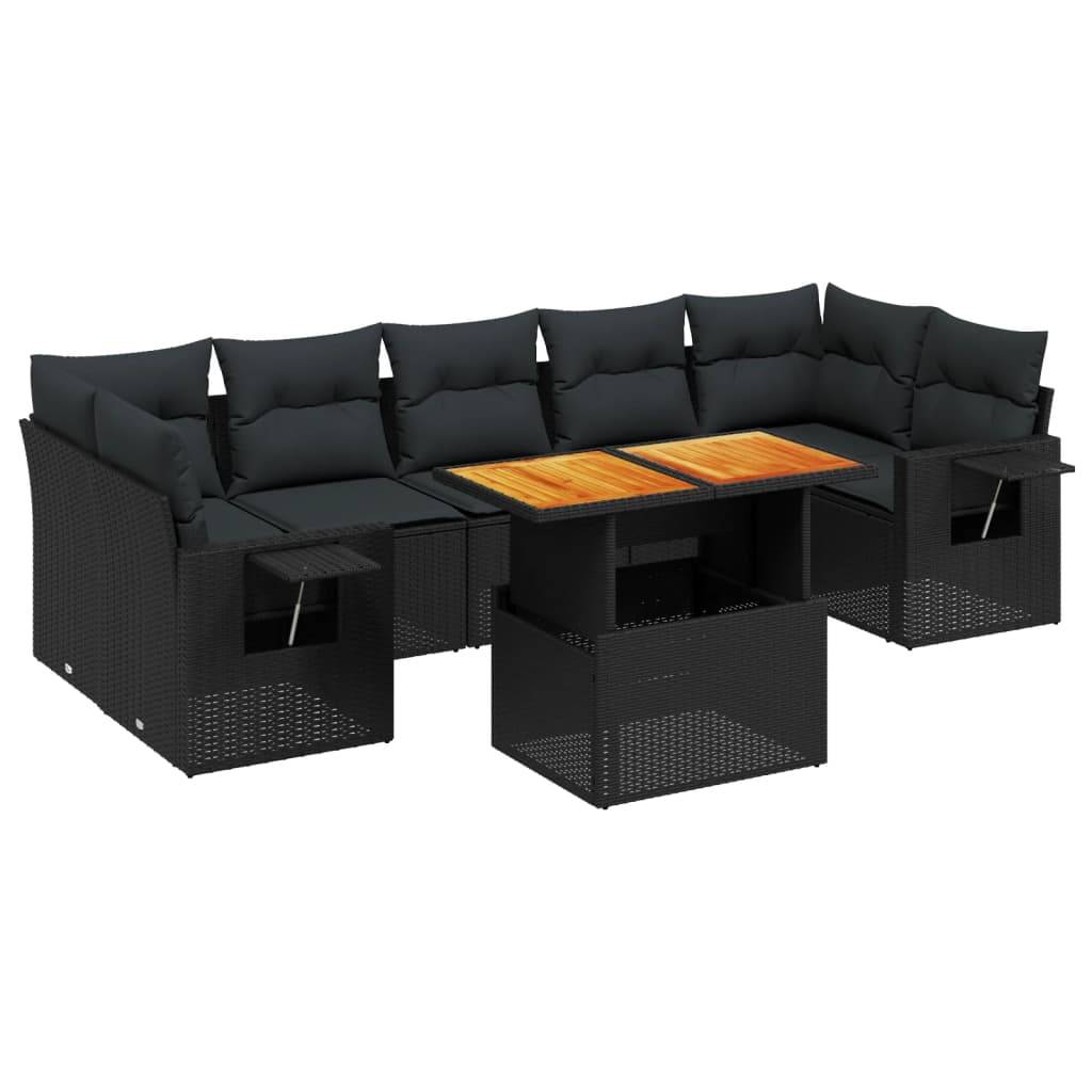 vidaXL 8-tlg. Garten-Sofagarnitur mit Kissen Schwarz Poly Rattan