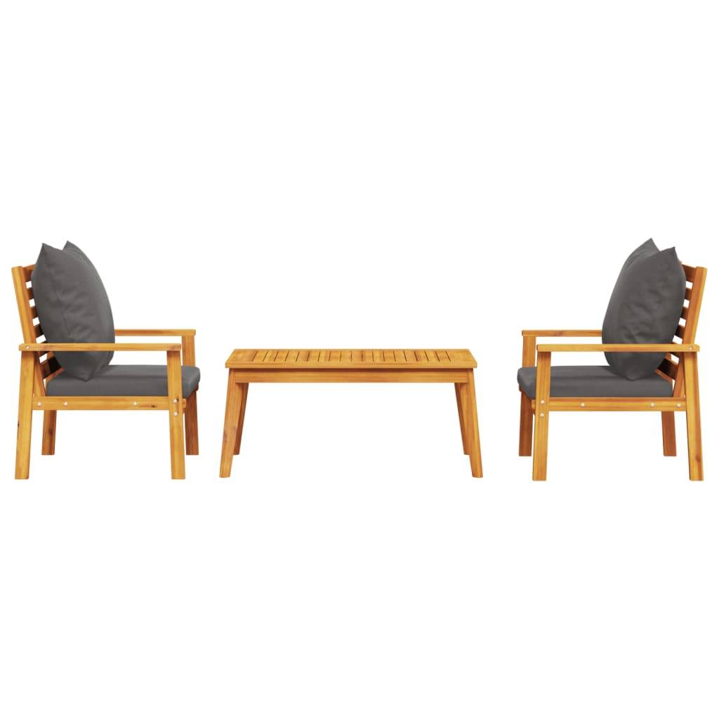 vidaXL 3-tlg. Garten-Lounge-Set mit Kissen Massivholz Akazie
