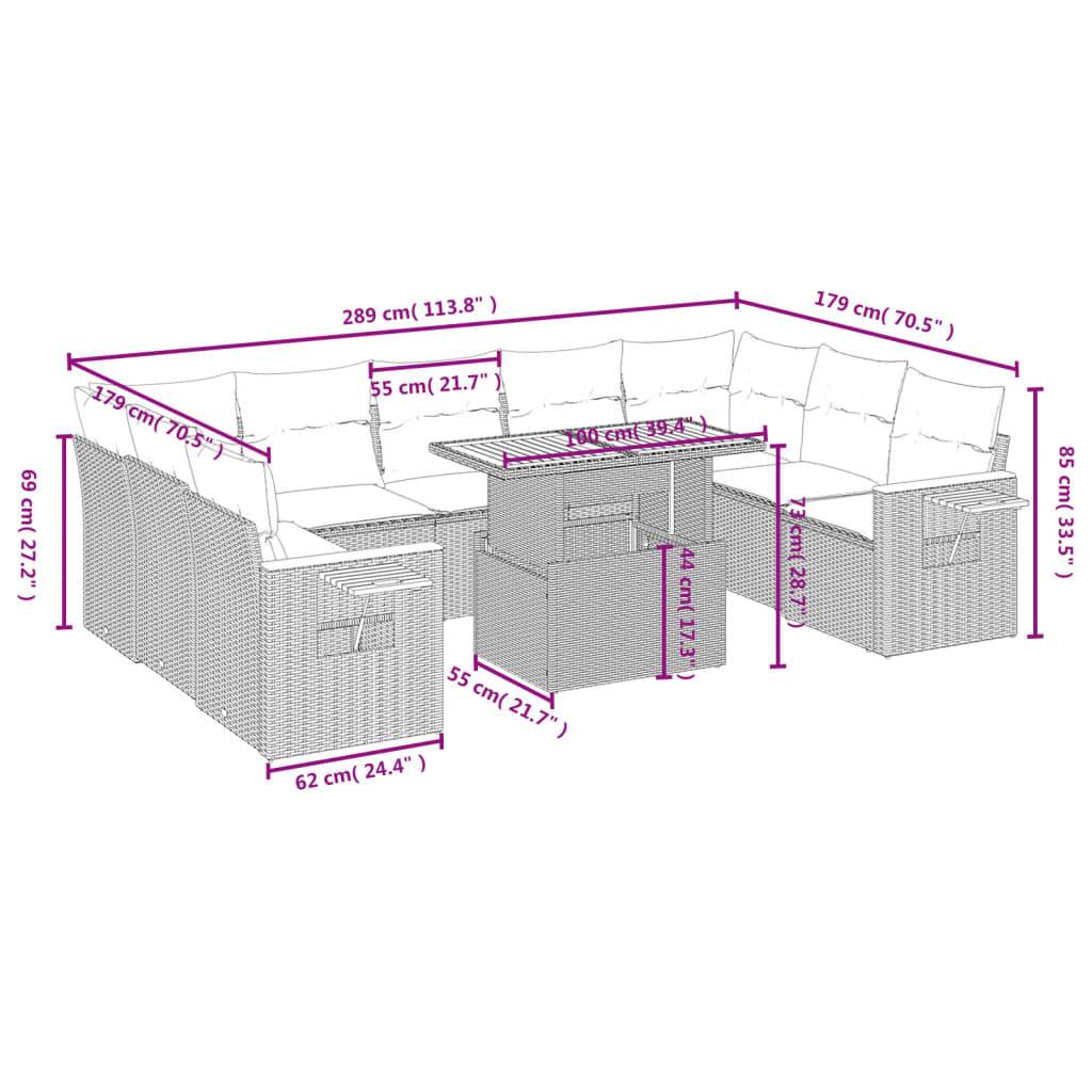 vidaXL 10-tlg. Garten-Sofagarnitur mit Kissen Schwarz Poly Rattan
