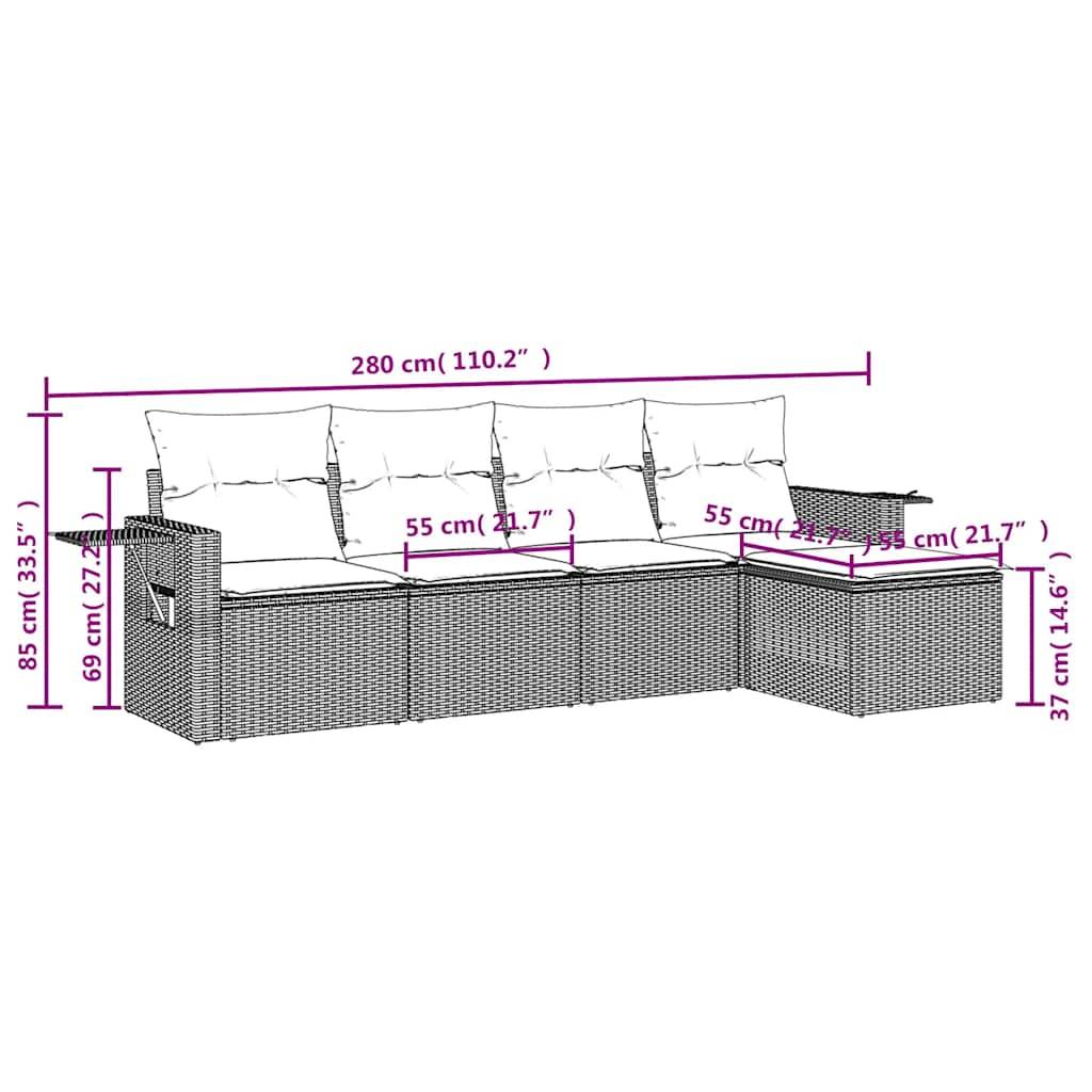 vidaXL 5-tlg. Garten-Sofagarnitur mit Kissen Braun Poly Rattan